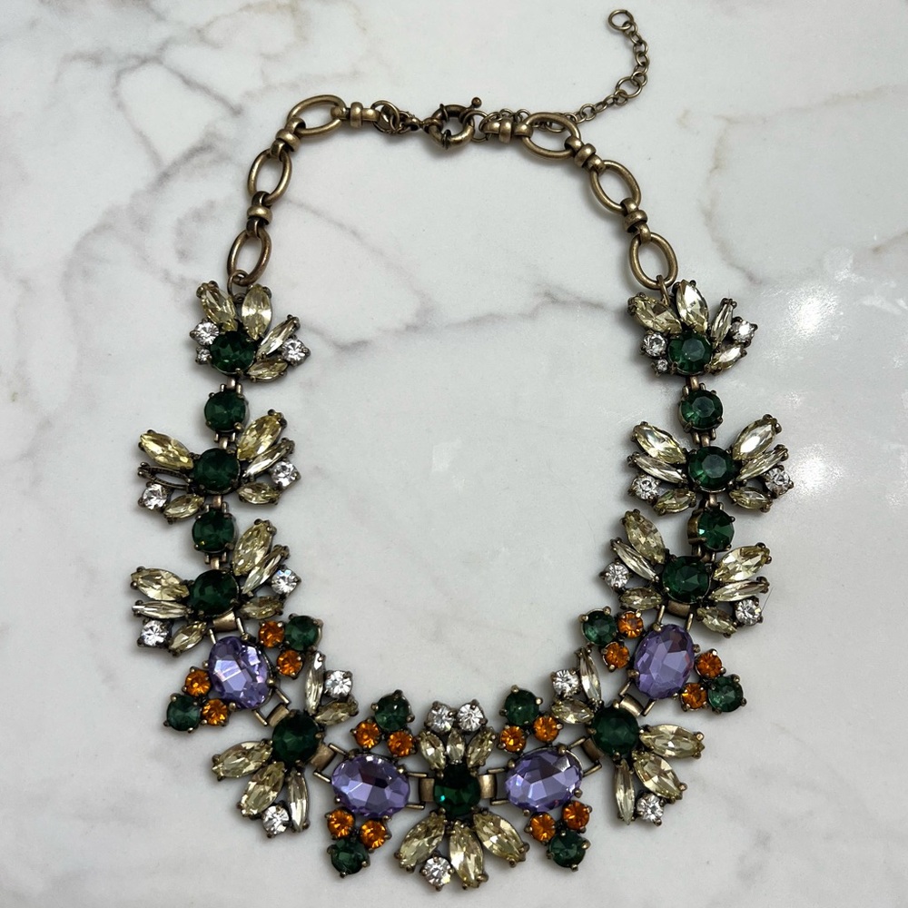 J.Crew Floral Cluster Crystal Statement Necklace - 1 Stone Missing